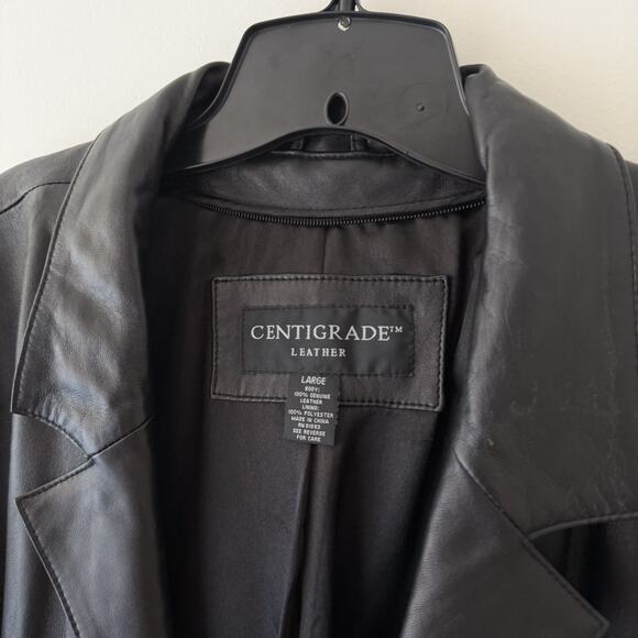 Centigrade Black Leather Long Trench Coat Women’s L Matrix Grunge Minimalist - Picture 4 of 11